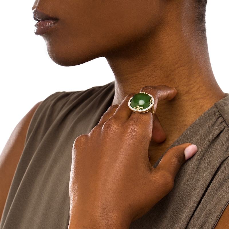 Main Image 2 of 20.0mm Jade and 0.36 CT. T.W. Diamond Frame Ring in 14K Gold