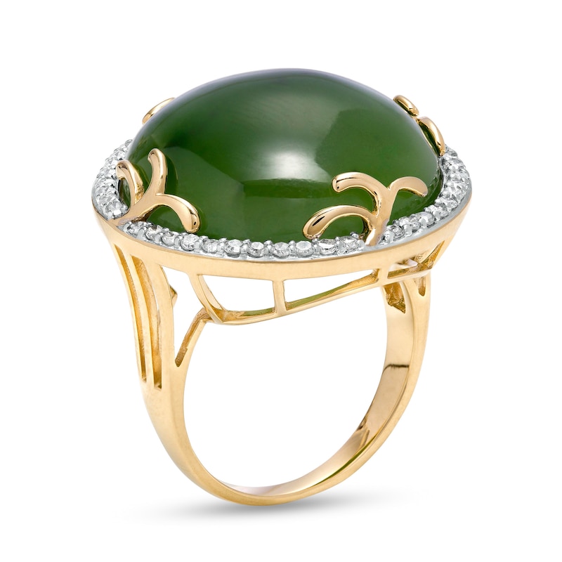 20.0mm Jade and 0.36 CT. T.W. Diamond Frame Ring in 14K Gold