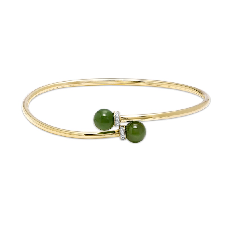 8.0mm Jade and Diamond Accent Collar Bypass Bangle in 14K Gold|Peoples Jewellers