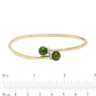 8.0mm Jade and Diamond Accent Collar Bypass Bangle in 14K Gold