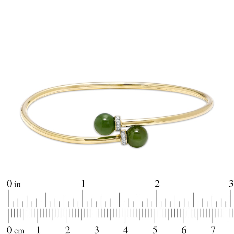 8.0mm Jade and Diamond Accent Collar Bypass Bangle in 14K Gold