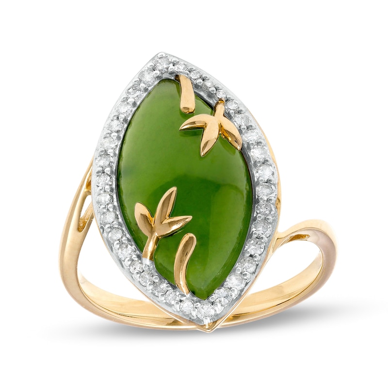 Marquise Jade and 0.22 CT. T.W. Diamond Frame Ring in 14K Gold