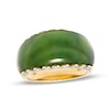 Thumbnail Image 0 of Jade and 0.085 CT. T.W. Diamond Scallop Edge Ring in 14K Gold