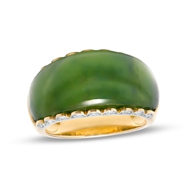 Jade and 0.085 CT. T.W. Diamond Scallop Edge Ring in 14K Gold