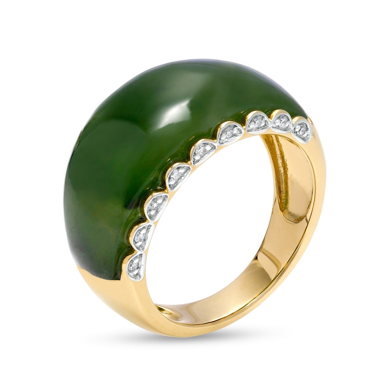 Main Image 3 of Jade and 0.085 CT. T.W. Diamond Scallop Edge Ring in 14K Gold