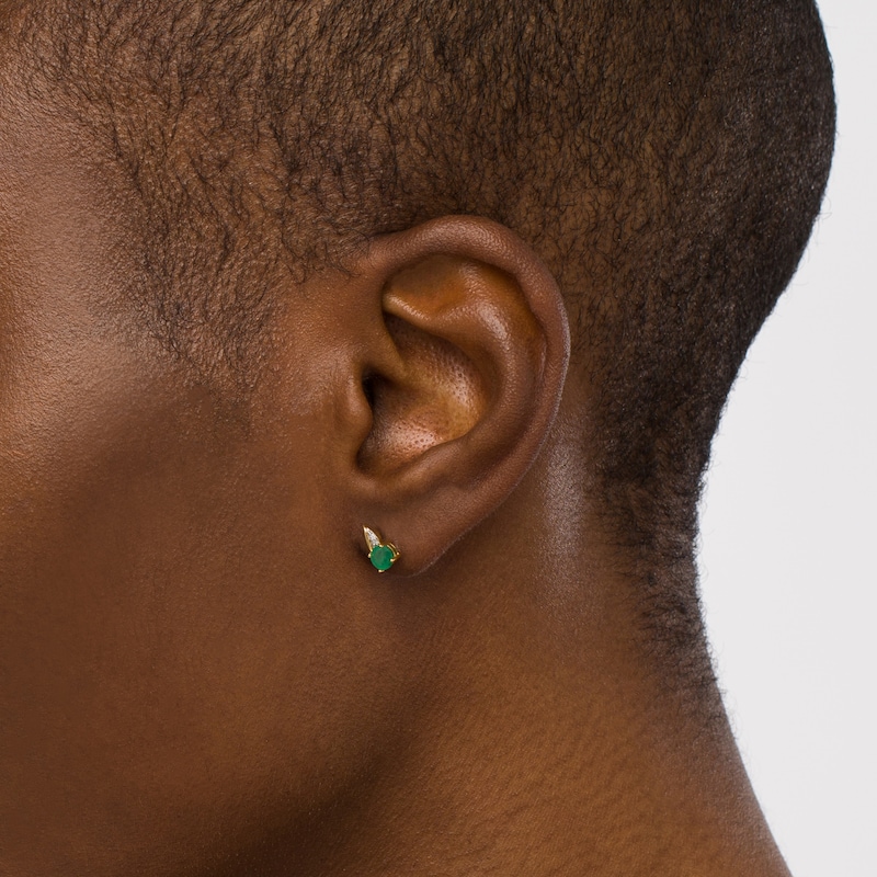 Main Image 2 of 4.0mm Emerald and Diamond Accent Flame Stud Earrings in 10K Gold