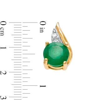 4.0mm Emerald and Diamond Accent Flame Stud Earrings in 10K Gold