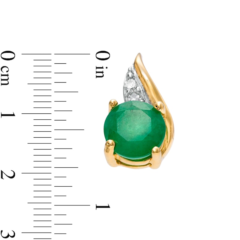 Main Image 3 of 4.0mm Emerald and Diamond Accent Flame Stud Earrings in 10K Gold