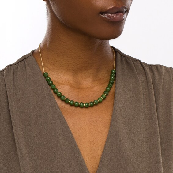 8.0mm Jade Bead Adjustable Necklace in 14K Gold