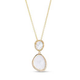 EFFY™ Collection Mother-of-Pearl and 0.08 CT. T.W. Diamond Abstract Double Drop Pendant in 14K Gold