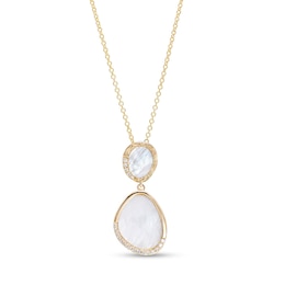 EFFY™ Collection Mother-of-Pearl and 0.08 CT. T.W. Diamond Abstract Double Drop Pendant in 14K Gold
