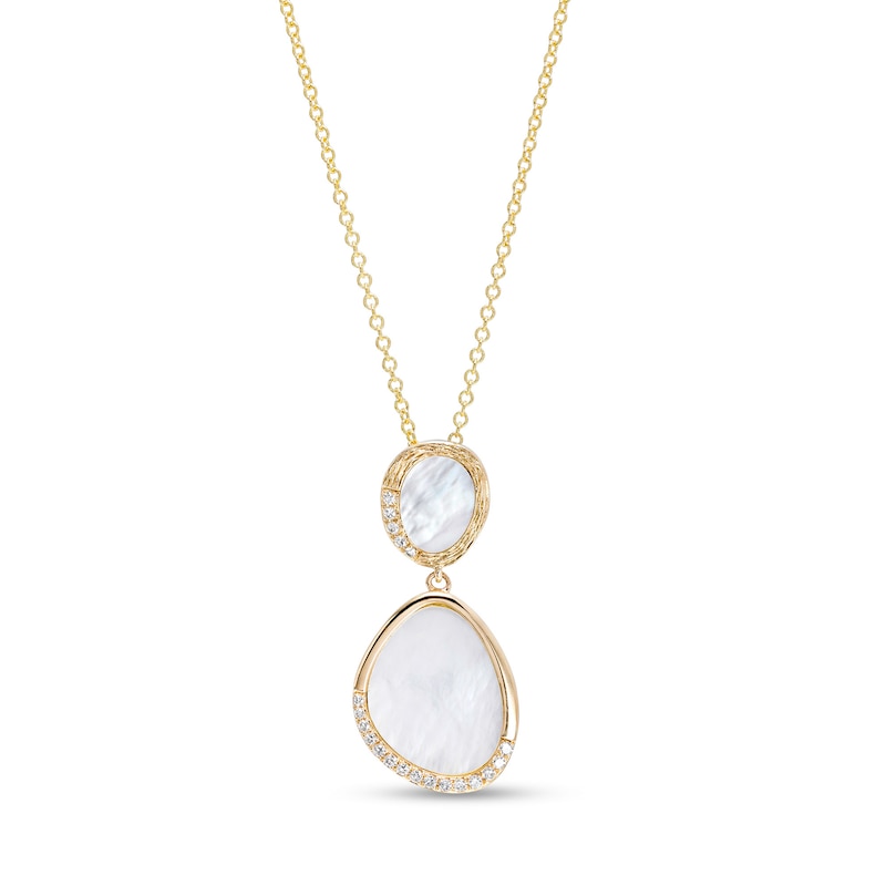 EFFY™ Collection Mother-of-Pearl and 0.08 CT. T.W. Diamond Abstract Double Drop Pendant in 14K Gold|Peoples Jewellers