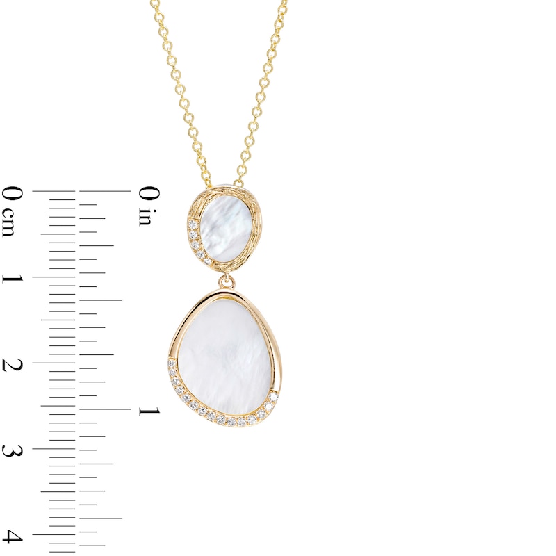 Main Image 2 of EFFY™ Collection Mother-of-Pearl and 0.08 CT. T.W. Diamond Abstract Double Drop Pendant in 14K Gold