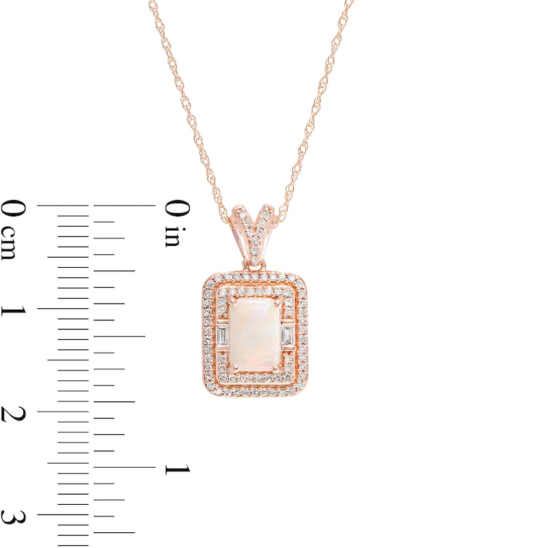 Emerald-Cut Opal and 0.18 CT. T.W. Diamond Double Frame Split Bail Pendant in 10K Rose Gold