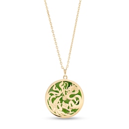 Jade Dragon Medallion Pendant in 14K Gold