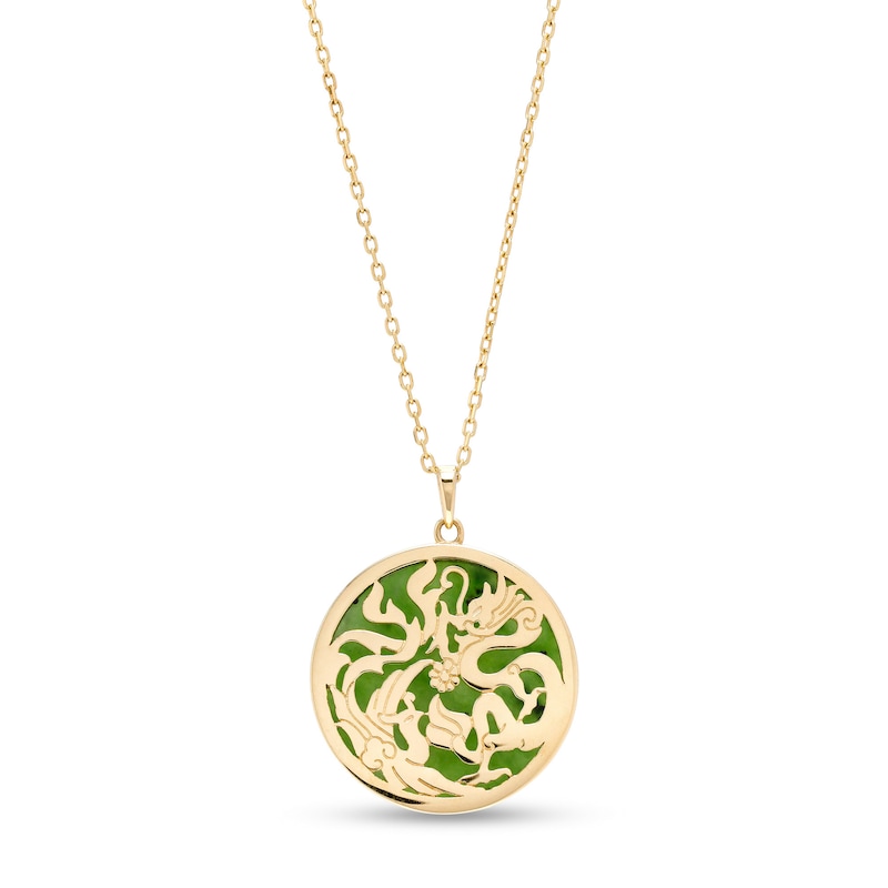 Jade Dragon Medallion Pendant in 14K Gold|Peoples Jewellers
