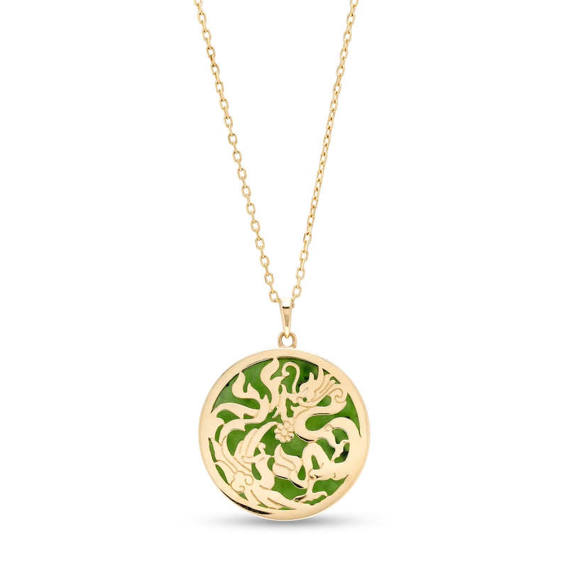 Main Image 1 of Jade Dragon Medallion Pendant in 14K Gold