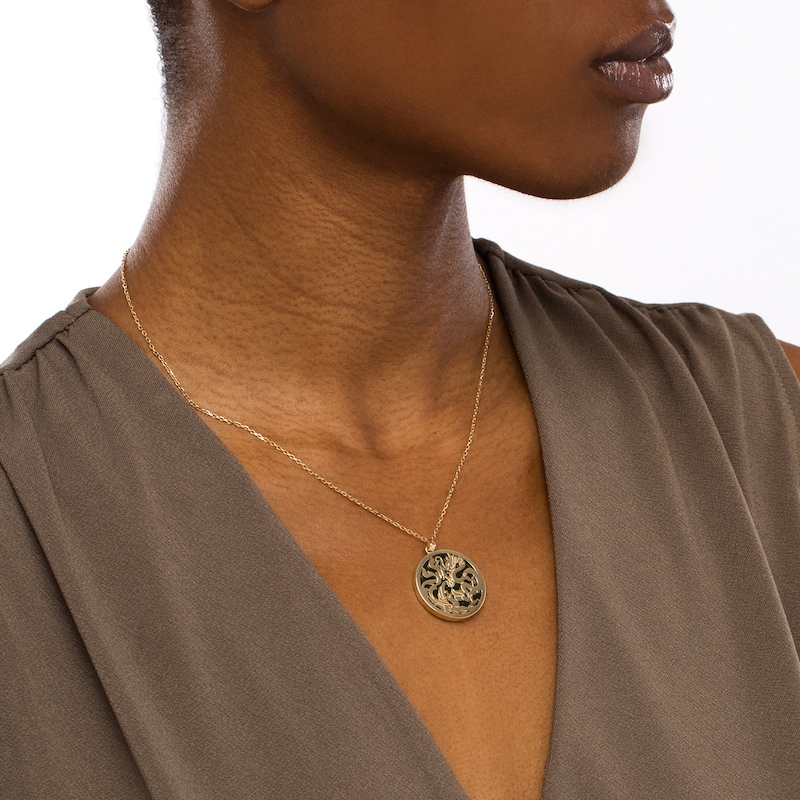 Main Image 2 of Jade Dragon Medallion Pendant in 14K Gold
