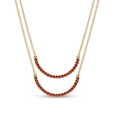 Garnet Half Circle Necklace Set in 10K Gold