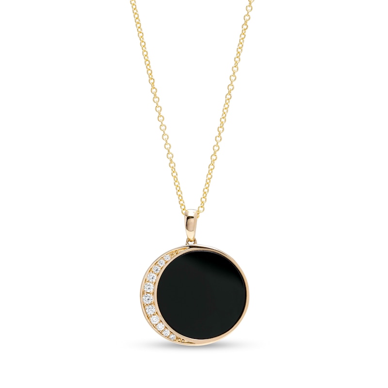 EFFY™ Collection 16.0mm Onyx and 0.11 CT. T.W. Diamond Crescent Moon Drop Pendant in 14K Gold