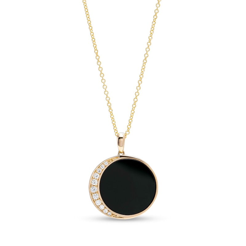 Main Image 1 of EFFY™ Collection 16.0mm Onyx and 0.11 CT. T.W. Diamond Crescent Moon Drop Pendant in 14K Gold