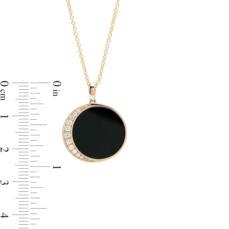Main Image 2 of EFFY™ Collection 16.0mm Onyx and 0.11 CT. T.W. Diamond Crescent Moon Drop Pendant in 14K Gold