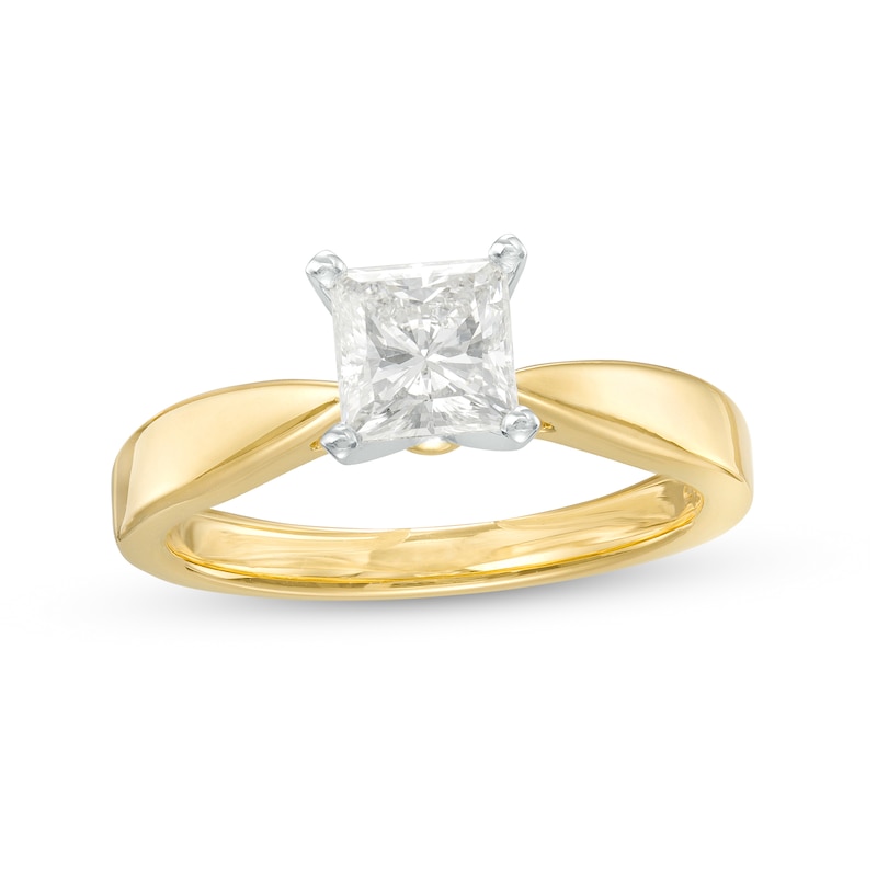 Main Image 1 of Celebration 100 1.00 CT. Princess-Cut Canadian Certified Diamond Solitaire Engagement Ring in 14K Gold (I/SI2)