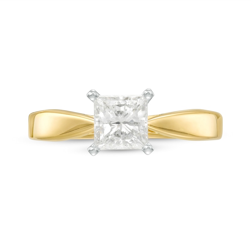 Main Image 4 of Celebration 100 1.00 CT. Princess-Cut Canadian Certified Diamond Solitaire Engagement Ring in 14K Gold (I/SI2)