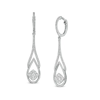 0.75 CT. T.W. Cushion Multi-Diamond Double Teardrop Earrings in 10K White Gold