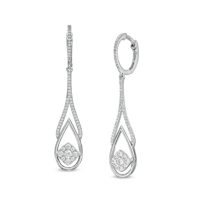0.75 CT. T.W. Cushion Multi-Diamond Double Teardrop Earrings in 10K White Gold