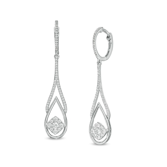 0.75 CT. T.W. Cushion Multi-Diamond Double Teardrop Earrings in 10K White Gold