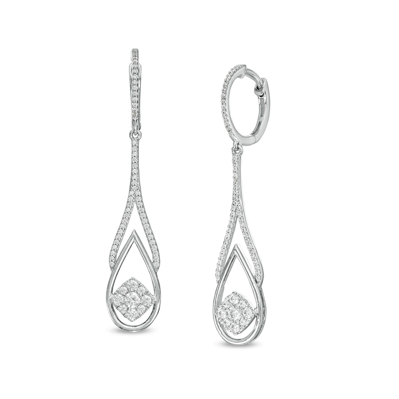 0.75 CT. T.W. Cushion Multi-Diamond Double Teardrop Earrings in 10K White Gold