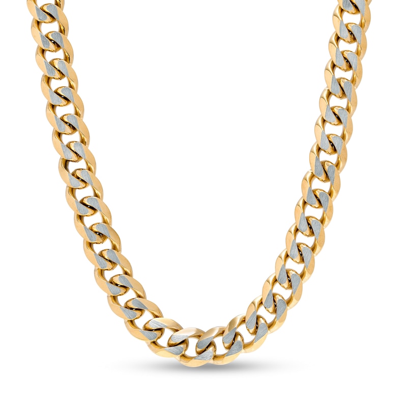 Men's 10.5mm Curb Chain Necklace in Stainless Steel and Yellow Ion ...
