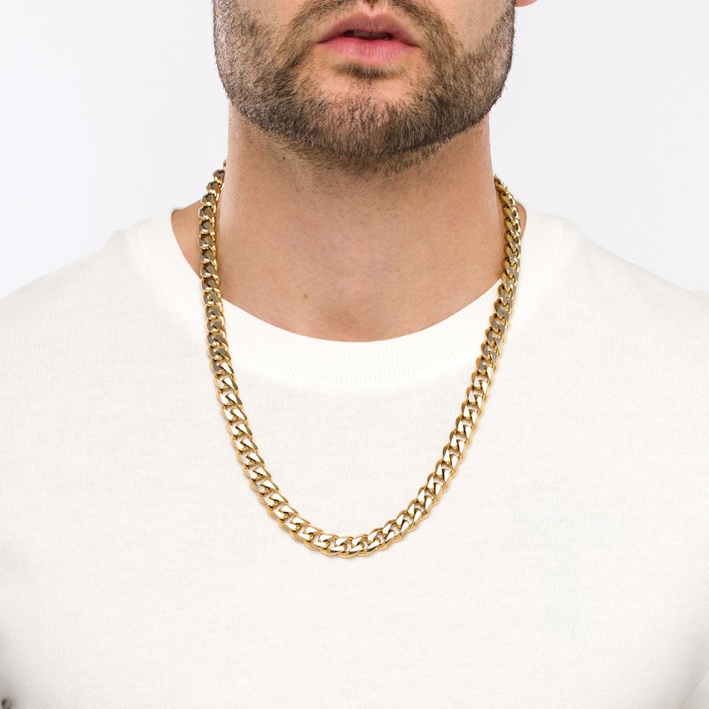 Main Image 2 of Men's 10.5mm Curb Chain Necklace in Stainless Steel and Yellow Ion-Plate – 24"