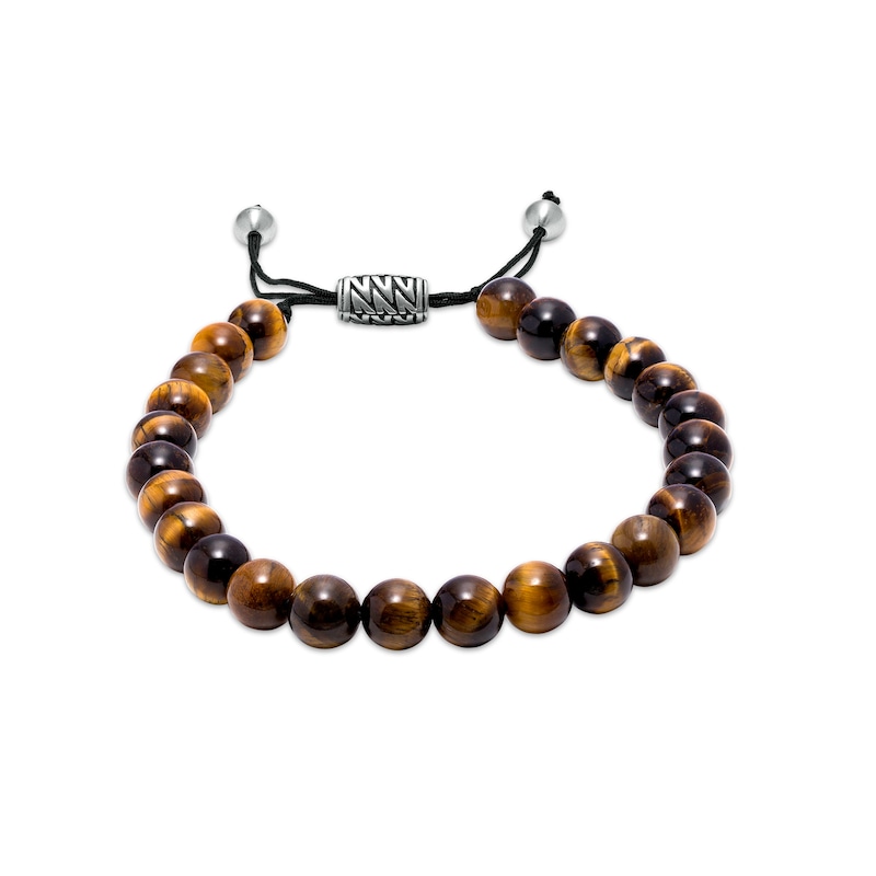 Men's 8.0mm Brown Quartz Bead Tribal Pattern Bolo Bracelet in Stainless Steel and Black Ion-Plate – 10.5"|Peoples Jewellers