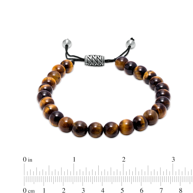 Main Image 3 of 8.0mm Brown Quartz Bead Tribal Pattern Bolo Bracelet in Stainless Steel and Black Ion-Plate – 10.5"