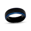 Thumbnail Image 0 of Men's 8.0mm Brushed Stepped Edge Band in Tungsten with Black and Blue Ion-Plate – Size 10