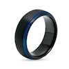 Thumbnail Image 2 of Men's 8.0mm Brushed Stepped Edge Band in Tungsten with Black and Blue Ion-Plate – Size 10