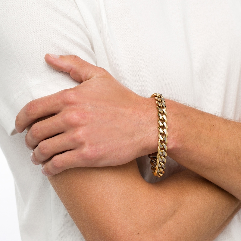 Main Image 2 of Men's 10.5mm Curb Chain Bracelet in Stainless Steel and Yellow Ion-Plate – 9"