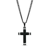 Thumbnail Image 0 of Men's 0.088 CT. T.W. Diamond Round Barrel-Ends Textured Cross Pendant in Stainless Steel and Black Ion-Plate – 24"