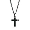Thumbnail Image 1 of Men's 0.088 CT. T.W. Diamond Round Barrel-Ends Textured Cross Pendant in Stainless Steel and Black Ion-Plate – 24"
