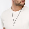 Thumbnail Image 1 of Men's 0.088 CT. T.W. Diamond Round Barrel-Ends Textured Cross Pendant in Stainless Steel and Black Ion-Plate – 24"