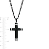 Thumbnail Image 2 of Men's 0.088 CT. T.W. Diamond Round Barrel-Ends Textured Cross Pendant in Stainless Steel and Black Ion-Plate – 24"