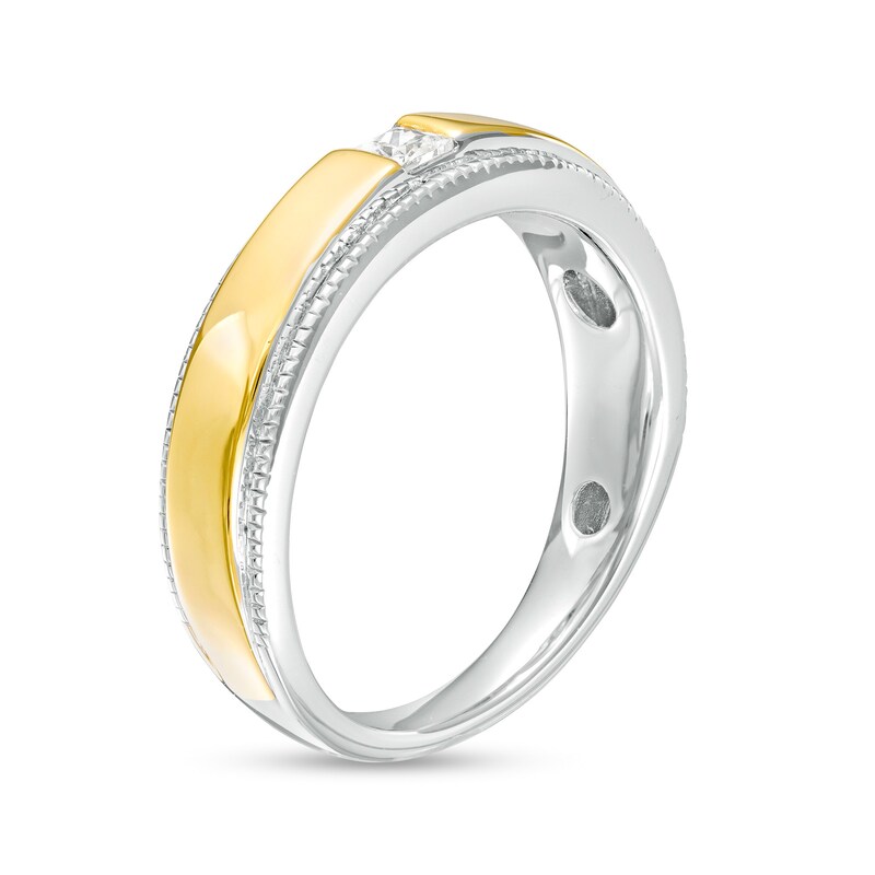 Men's 0.18 CT. Square-Cut Diamond Solitaire Milgrain Edge Band in 10K Two-Tone Gold