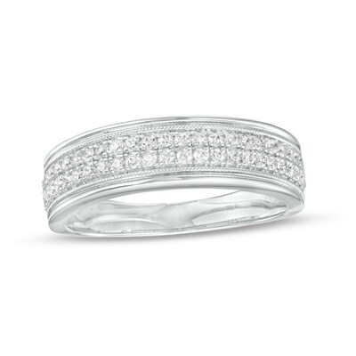 Men's 0.50 CT. T.W. Diamond Double Row Band in 10K White Gold