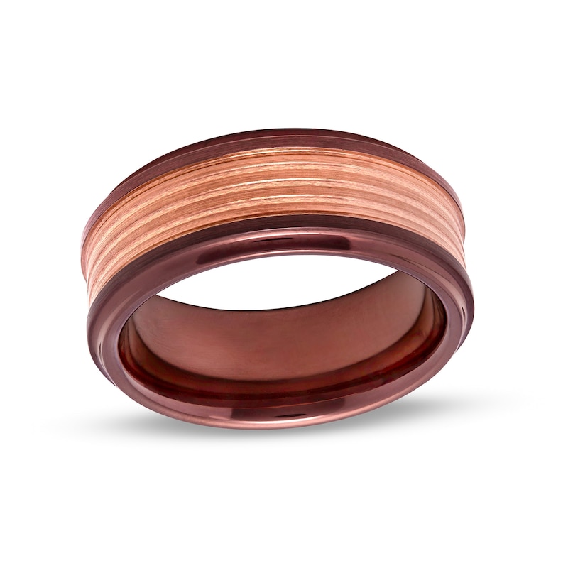 Men's 9.0mm Grooved Wedding Band in Tantalum with Brown and Rose Ion-Plate – Size 10|Peoples Jewellers