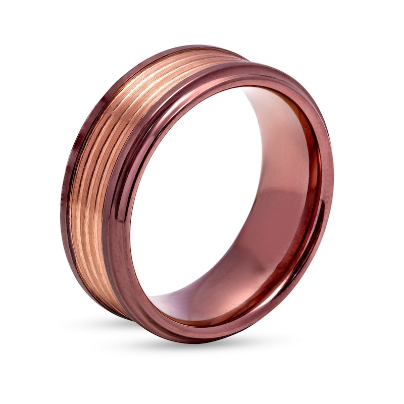 Men's 9.0mm Grooved Wedding Band in Tantalum with Brown and Rose Ion-Plate – Size 10|Peoples Jewellers