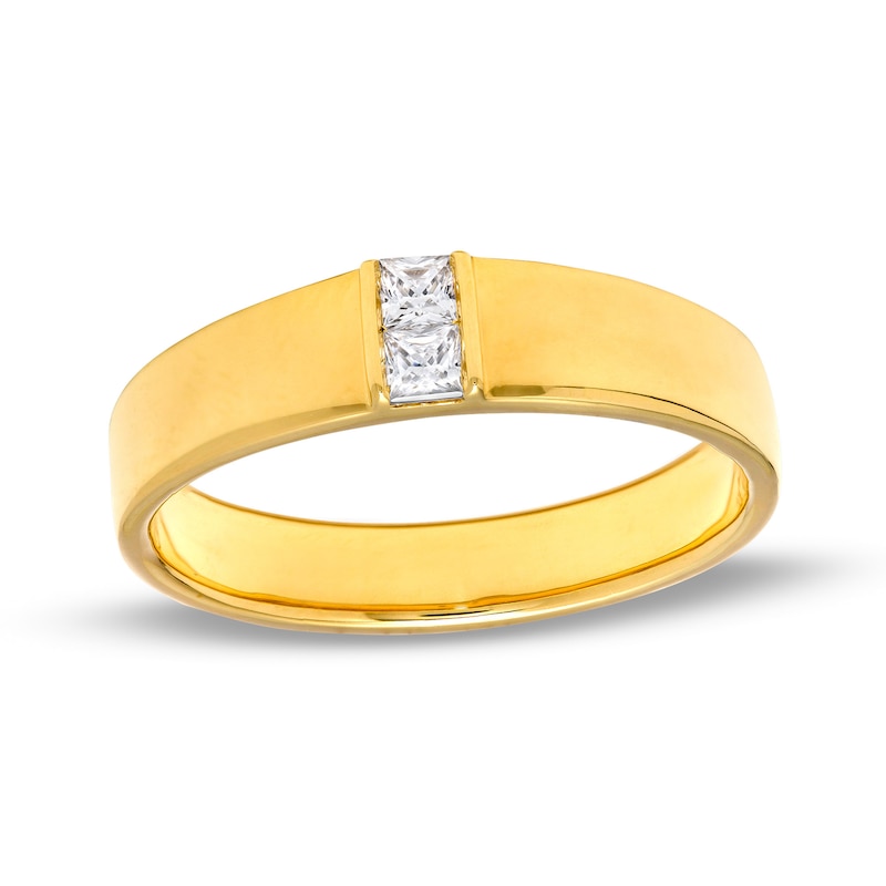 Men's 0.18 CT. T.W. Square-Cut Diamond Two Stone Wedding Band in 10K Gold