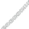 Thumbnail Image 1 of Men's 0.086 CT. T.W. Diamond Multi-Finish Curved Slope Triple Row Link Chain Bracelet in Stainless Steel – 8.8"