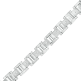 Men's 0.086 CT. T.W. Diamond Multi-Finish Curved Slope Triple Row Link Chain Bracelet in Stainless Steel – 8.8&quot;